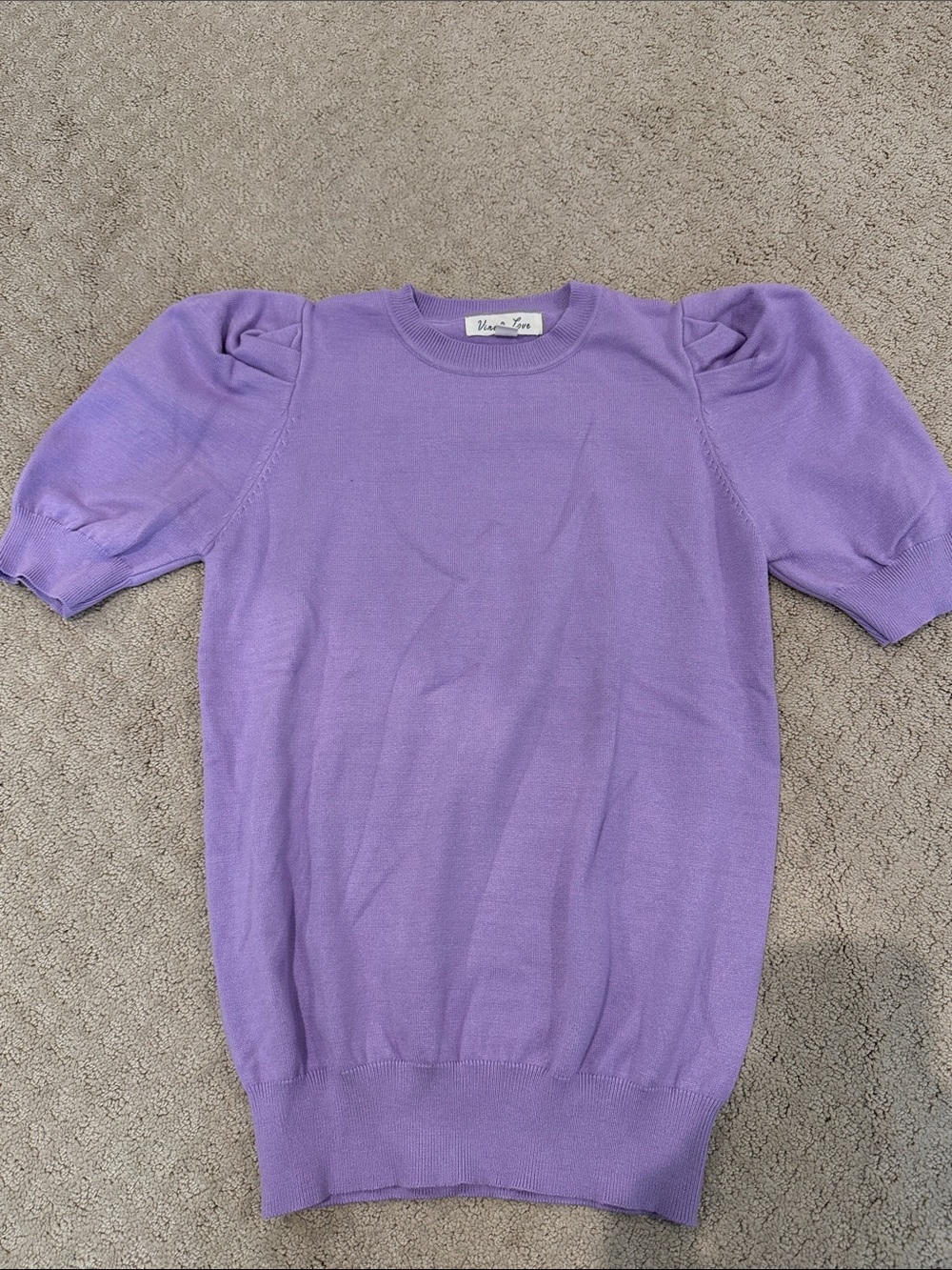 Vine & Love Lavender Puff-Sleeve  Knit Top